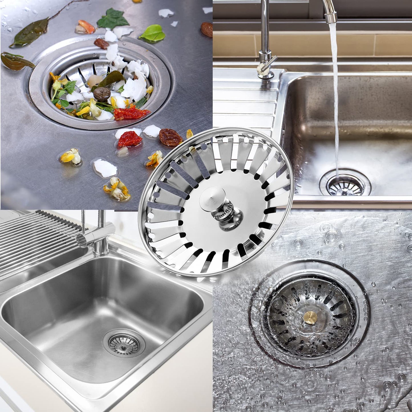 84mm Kitchen Sink Bowl Strainer and Plug, Stainless Steel Sink Plug for Kitchen Bowl Use, Kitchen Bathroom Food Hair Catcher Filter Stopper