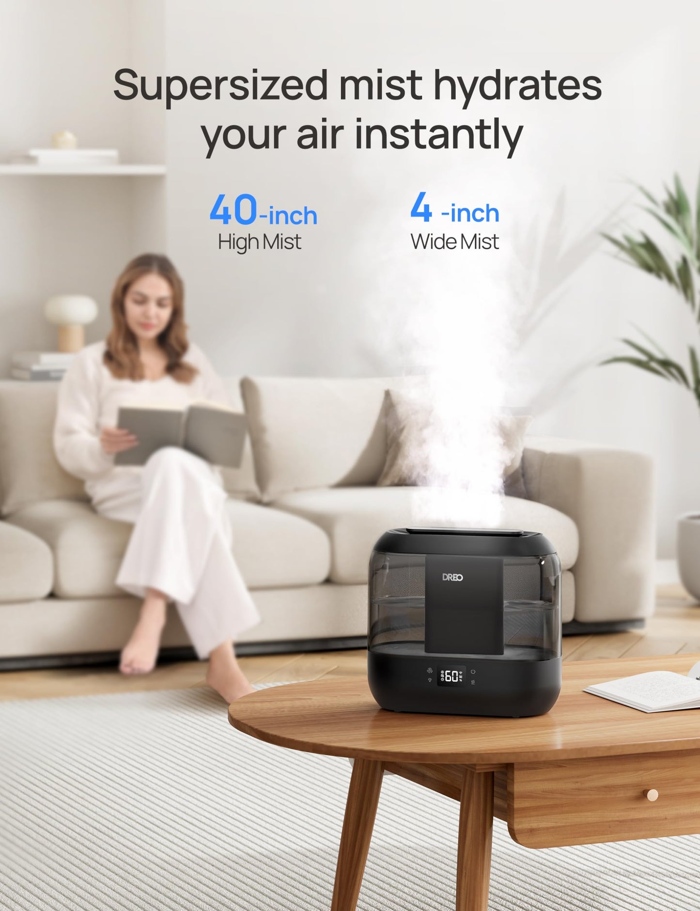 Dreo Smart Humidifier for Bedroom, 4L Cool Mist Humidifier for Home Baby, Humidity Sensor, Auto Mode, 32H Last, Oil Diffuser, 28dB Quiet Ultrasonic