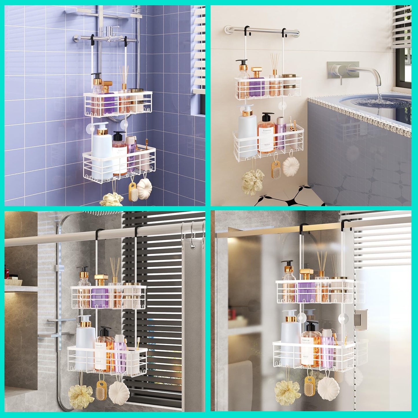 HapiRm Shower Caddy Hanging Organiser- No Drilling Shower Tidy with Hooks