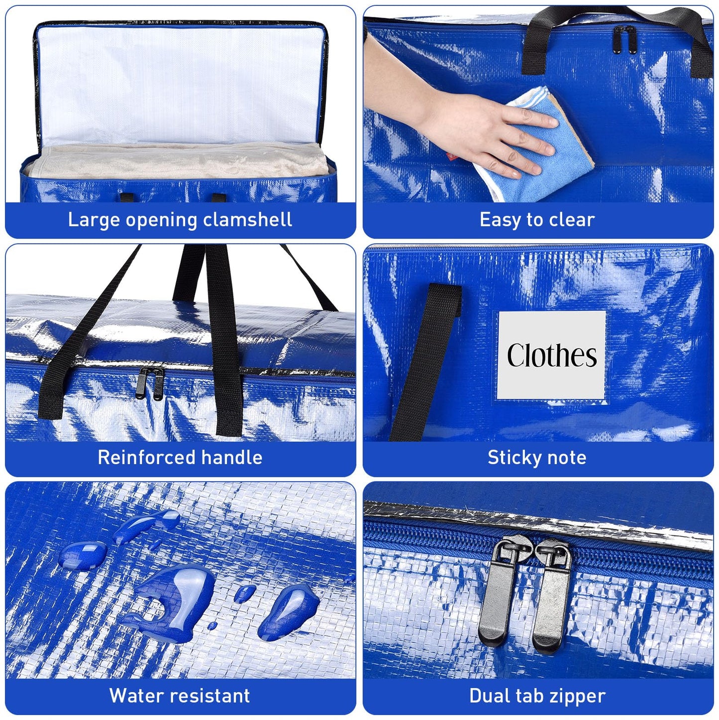iespell Pack of 4 Extra Large Heavy Duty Storage Boxes with Lids, Large Strong Moving Boxes, Moving Bags, Vacuum Storage Bags