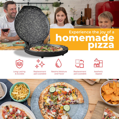 MisterChef Pizza Maker 1450W Ceramic Plates, 12 Inch / 30cm, 2,3 Metal, Free Recipe Book, Black