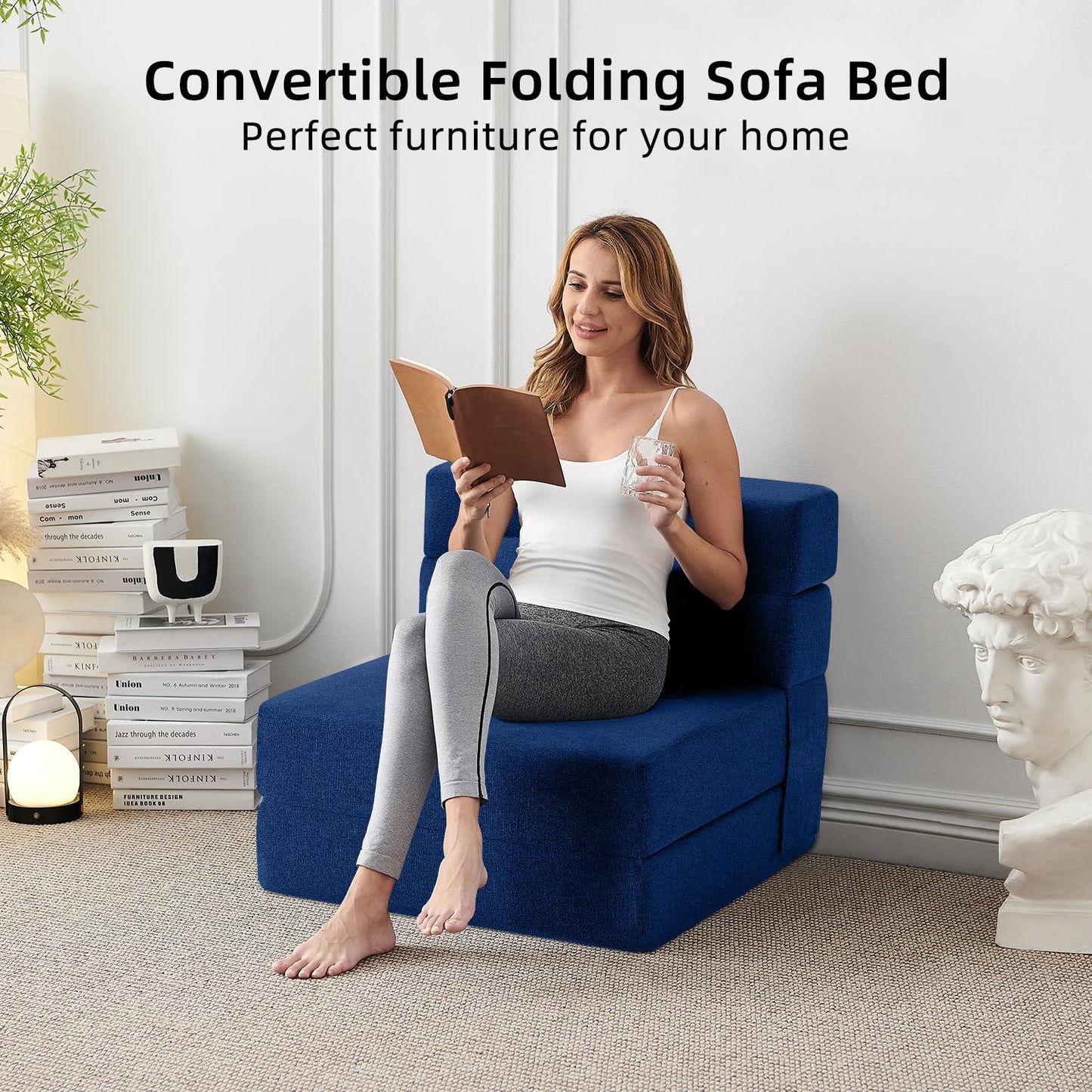 FILUXE Convertible Folding Sofa Bed - Sleeper Chair with Pillow, Modern Linen Fabric Floor & Futon Couch