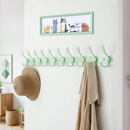 Dseap Coat Rack Wall Mount - 96cm Long 10-Tri-Hooks Heavy Duty Coat Hanger Rail Wall Hooks for Hanging Coats Hats Clothing Clothes Purse Mudroom