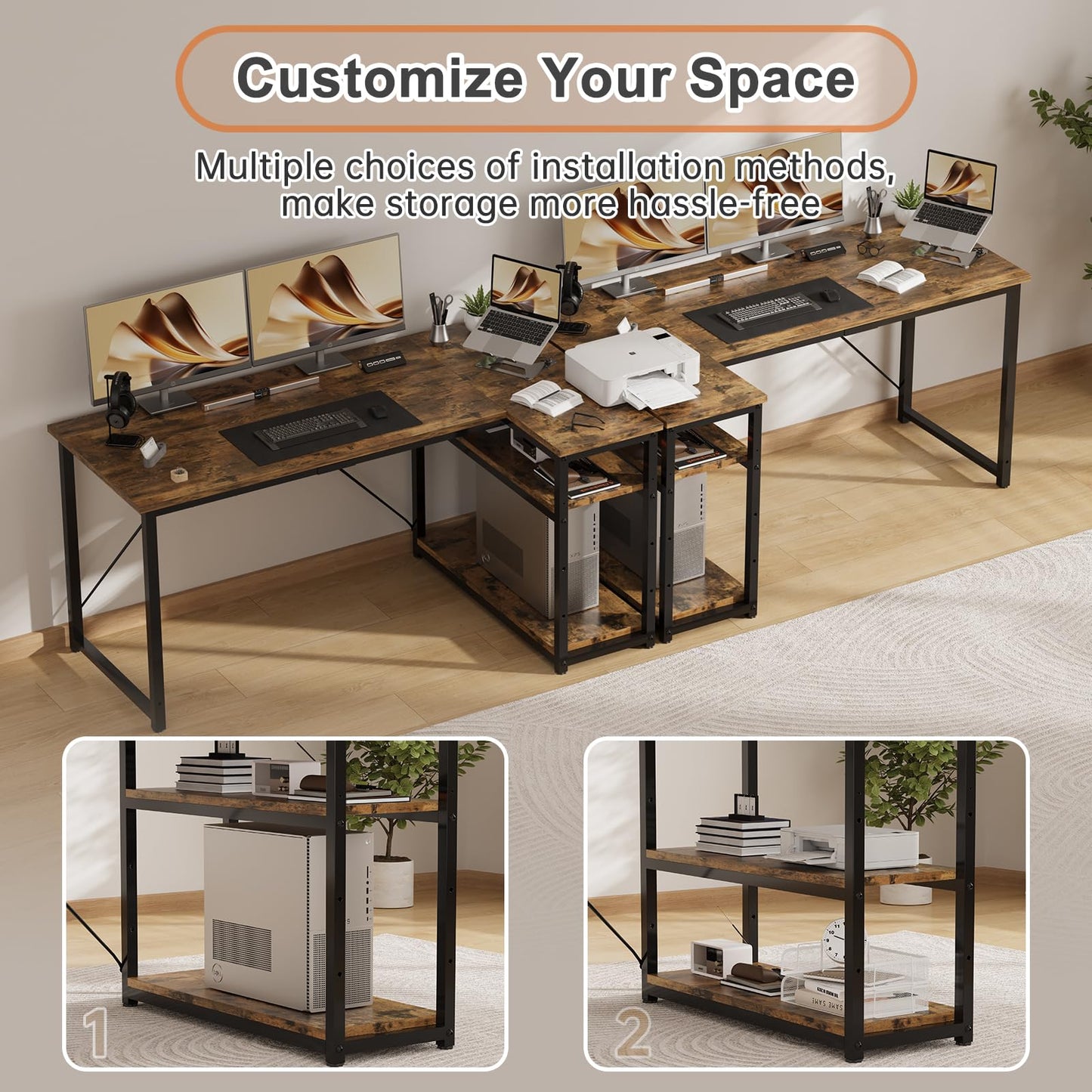 JUMMICO Small L Shaped Desk 100x80cm with Storage, Corner Computer Desk with Reversible Shelf, Sturdy Office Desk & Workstations for Home Office