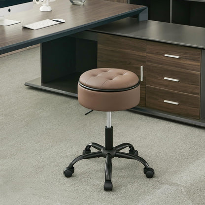FIRAVOE Drafting Chair with Storage, Adjustable Desk Stool with Wheels 52.5–62.5 cm, Coffee Brown Ergonomic Office Stool