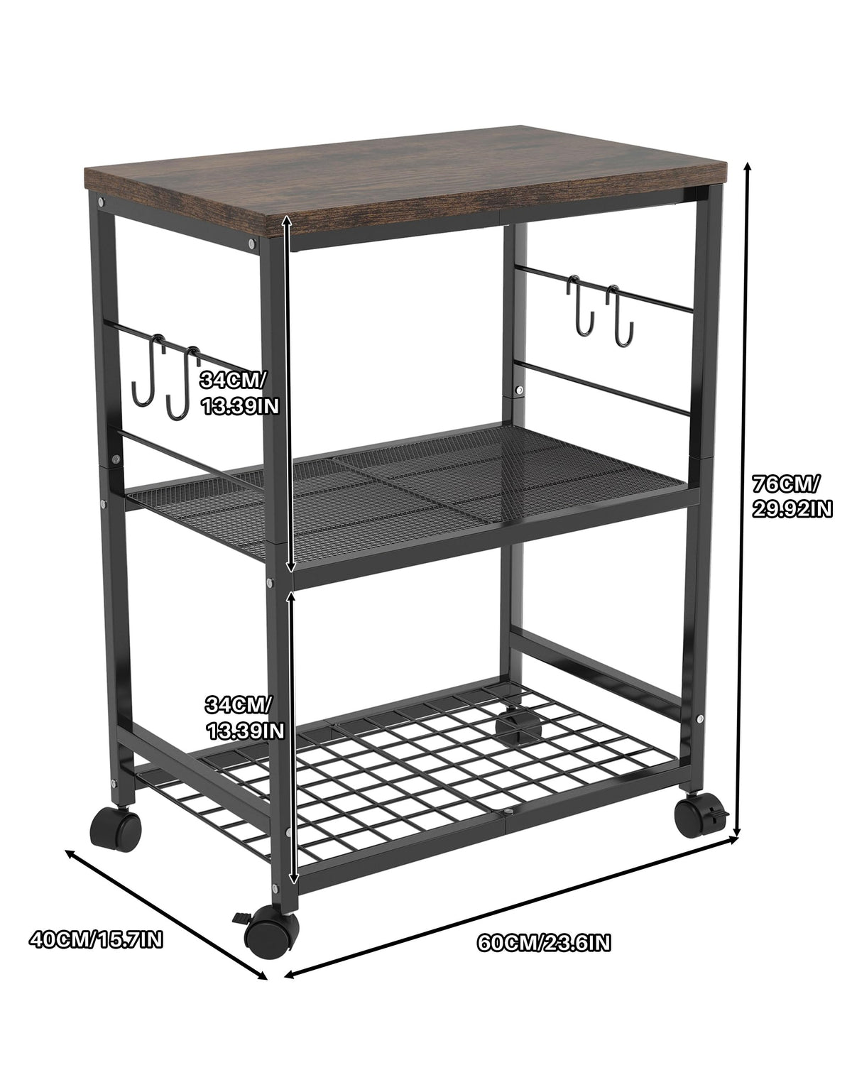 Ornestia 3 Tier Kitchen Trolley With Small Island for StorageBlack