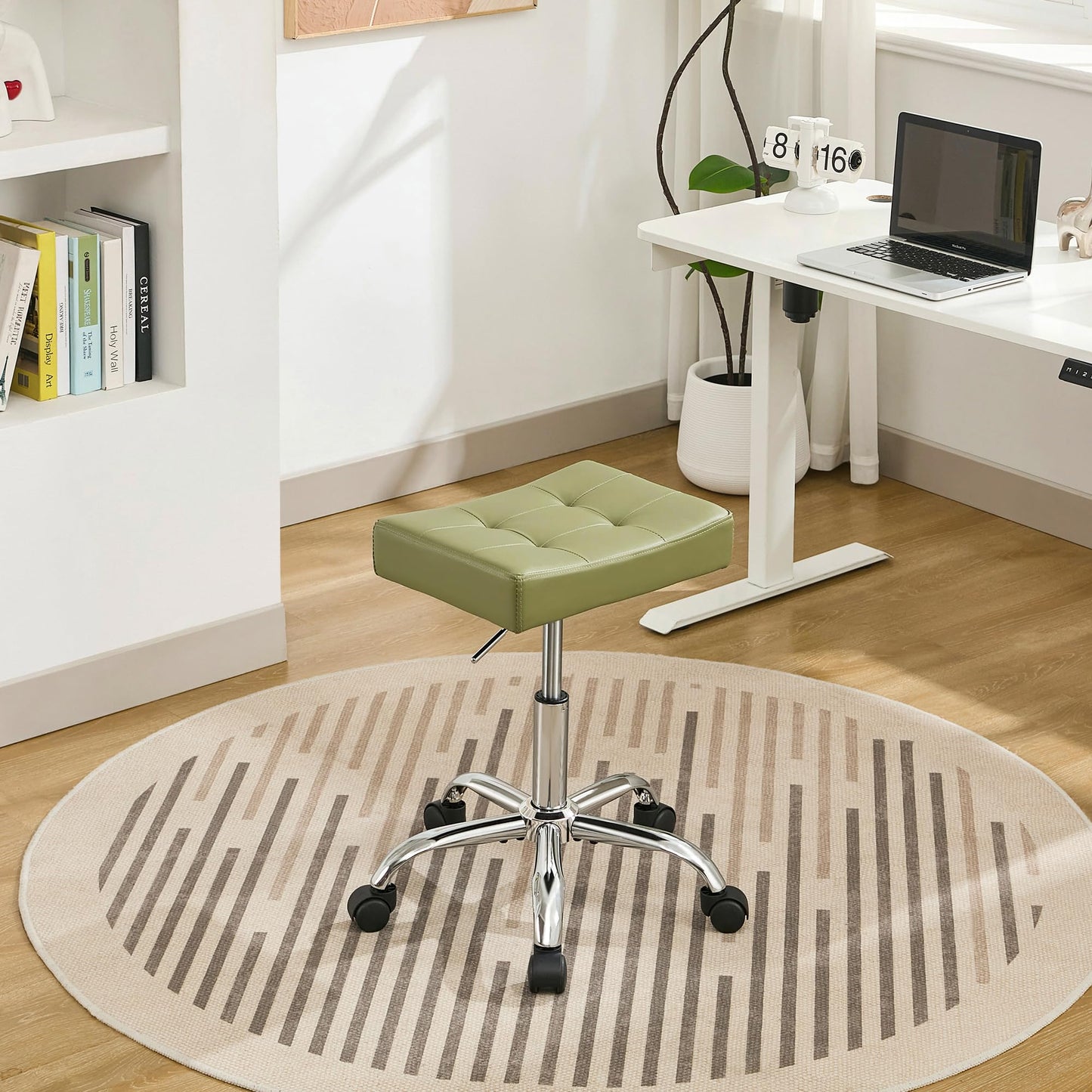 FIRAVOE Adjustable Work Stool with Wheels (136 kg Capacity) (Saddle Shaped Seat) Faux Leather Workbench Stool