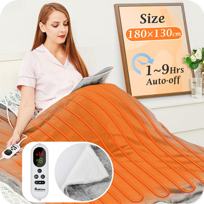 Mia&Coco Electric Heated Blanket Throw Flannel Sherpa Fast Heating 180x130cm, 10 Heat Levels & Up-to-9-Hours Auto-Off Timer & LED Display, for Home