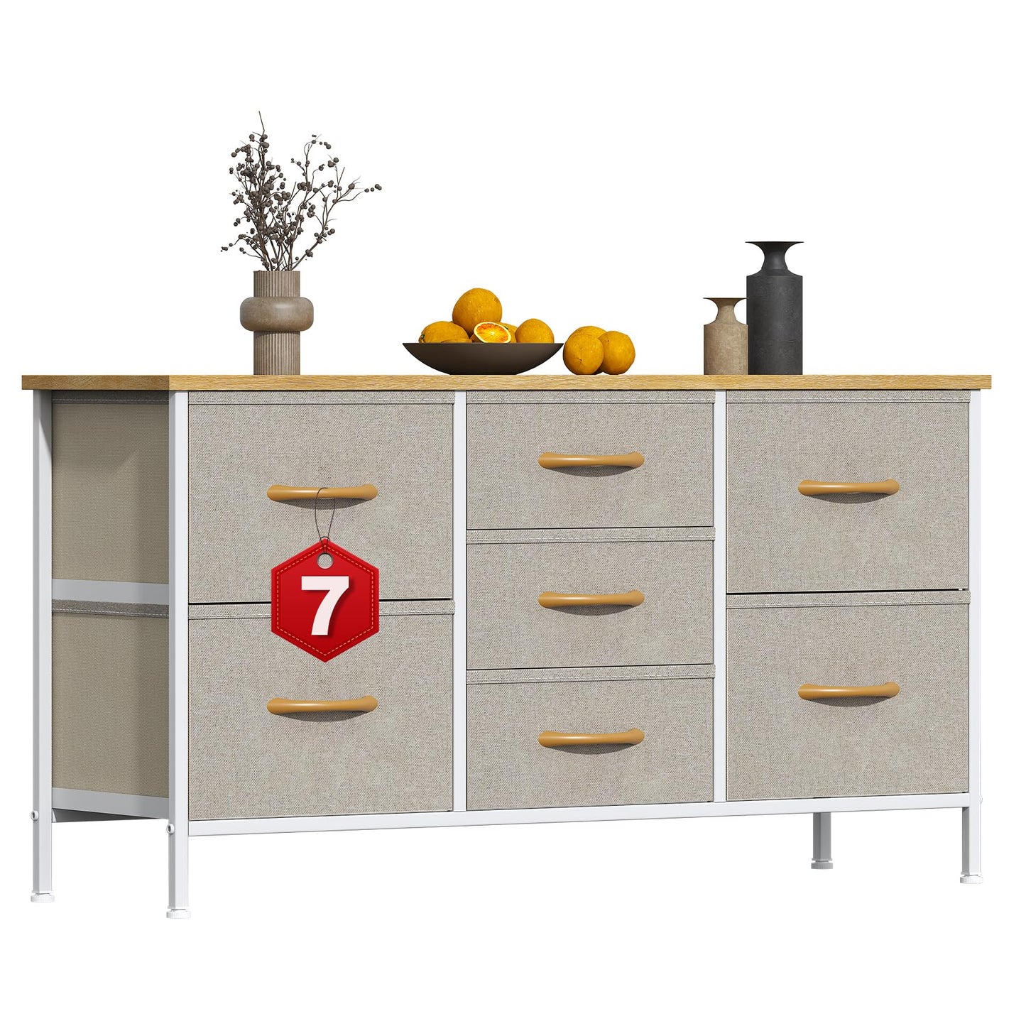 GoaHi Chest of Drawers, Small Dressers with Metal Frame and MDF Wooden Top Board, Adjustable Feet, Anti-Tip Safety
