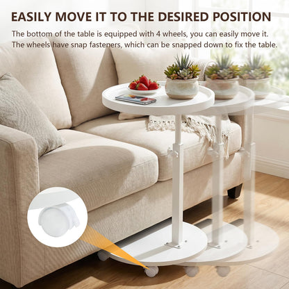 OUAYEMEL Side Table Adjustable Height, 360°Swivel End/Bedside Tables with Wheels for Sofa Bedroom Office Living Room, Coffee Tables for Small Spaces