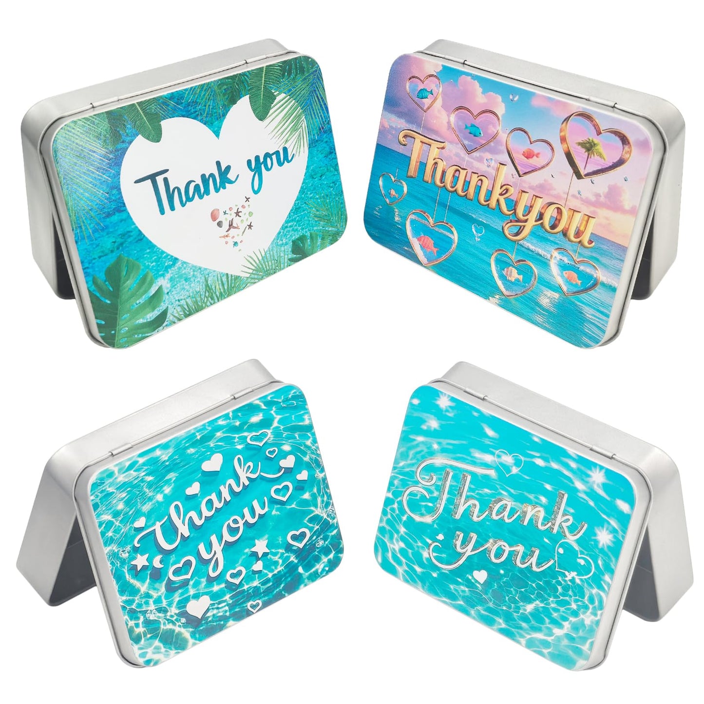 LJY Thank You Pattern Hinged Metal Tins, 12 Pack, 4.5 x 3.3 x 0.9 in