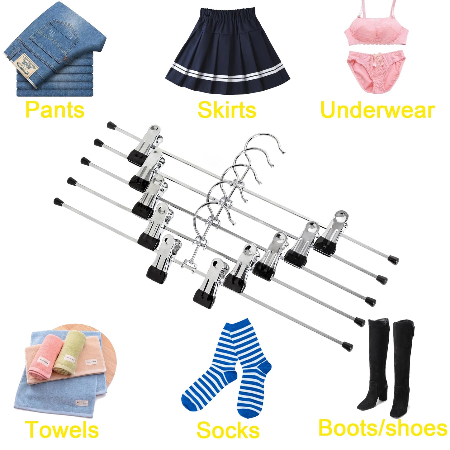 Amber Home 8pcs Shiny Metal Trousers Hangers, Iron Skirt Hangers, Chrome