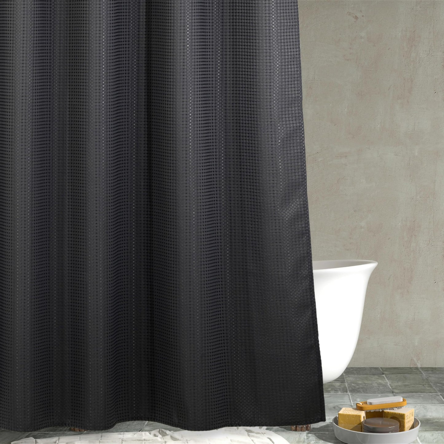 Charcoal Grey Waffle Weave Shower Curtain: Heavy Duty Textured Fabric Shower Curtain for Bathroom - Water Repellent Washable Thick Polyester Cloth