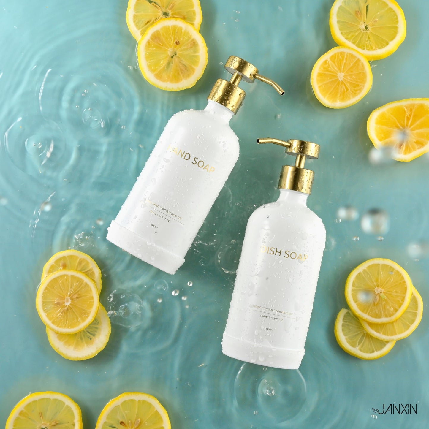 Janxin 2pcs 500ml Glass Bottles, Washing Liquid Dispenser, Shampoo and Conditioner Bottles, Soap Dispensers