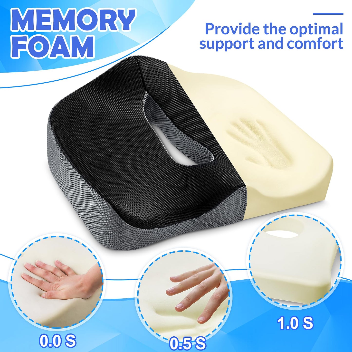 POOTACK Seat Cushion for Coccyx, Memory Foam Seat Cushion Ergonomic, Reduce Sciatica Hemorrhoid Tailbone Back Pain Chair Cushions, Support Seat Pads