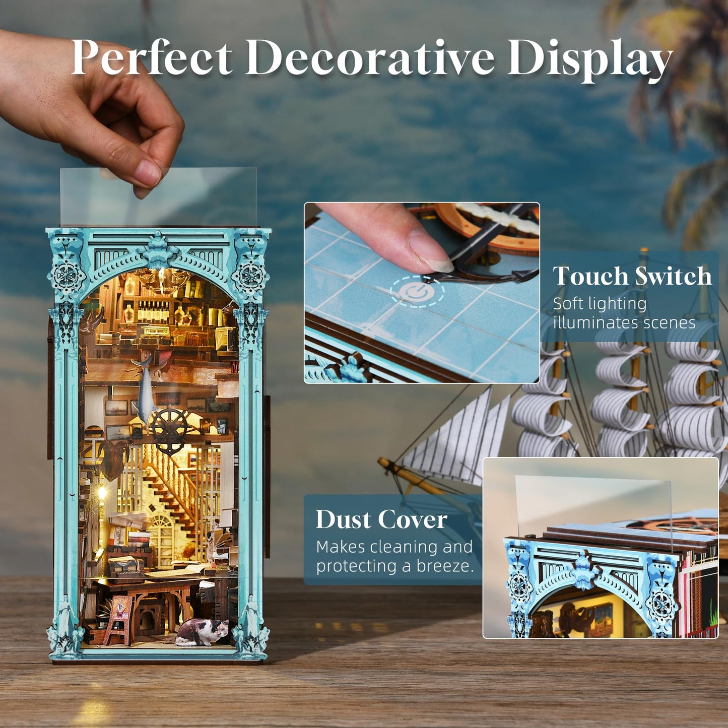 Minicity Book Nook Kit, DIY Dollhouse Booknook, Book Nook Miniature Kit for Bookshelf Insert Decor Crafts for Adults Teen Halloween, 3D Wooden Puzzle