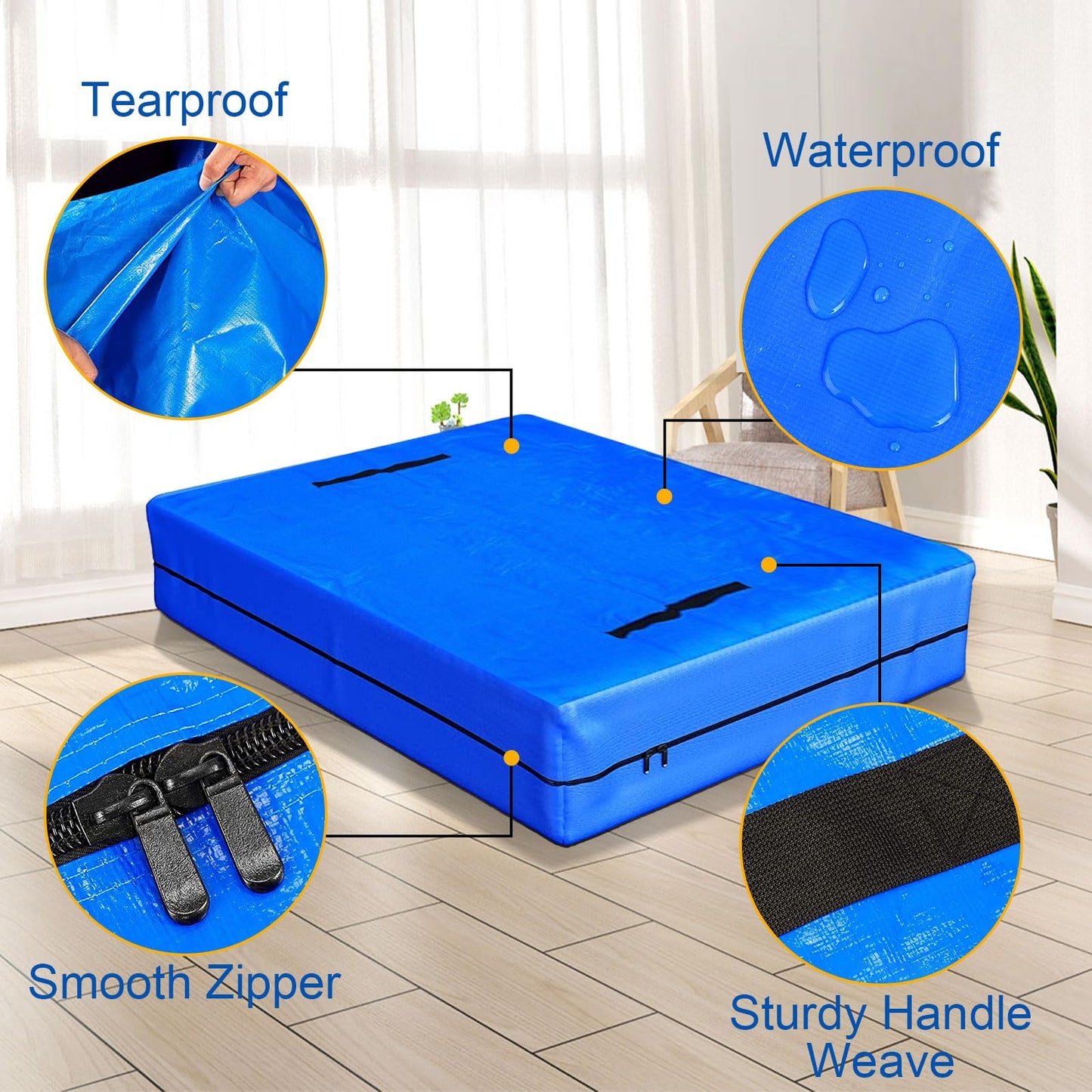 Mattress Cover for Moving and Storage King Size Mattress Bags with 8 Sturdy Handles Waterproof Mattress Protector Tarp Durable Mattress Bags for