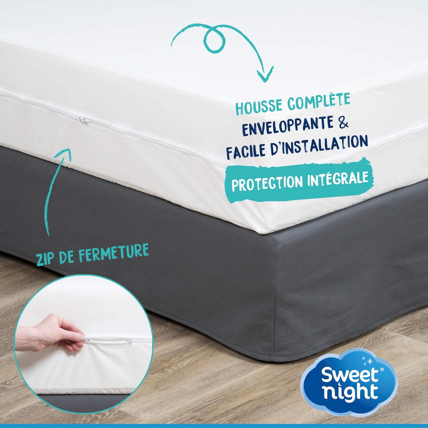 Sweetnight – Full Mattress Cover 200 x 200 cm | Waterproof and Micro Breathable Mattress Protector | Fully Protects Your Mattress | Zip