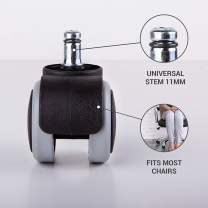 SKIR'CO 5 pcs 50 mm Rubber Chair Wheels, Rolling Office Chair Castors, Replacement Casters, Swivel Wheels, Universal Short Stems 5, Ø 11 mm