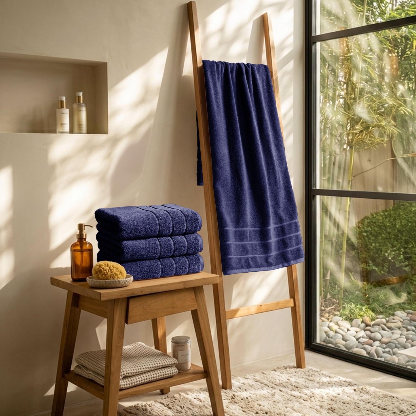 Navy Blue Towels Set of 4 I Zero Twist I Quick Dry I 100% Cotton I Blue