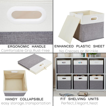 Mangata Cube Storage Boxes 30x30x30 cm, Fabric Storage Cube Baskets for Clothes Bins, Baskets, Chests,Toys Grey White, 4Pcs