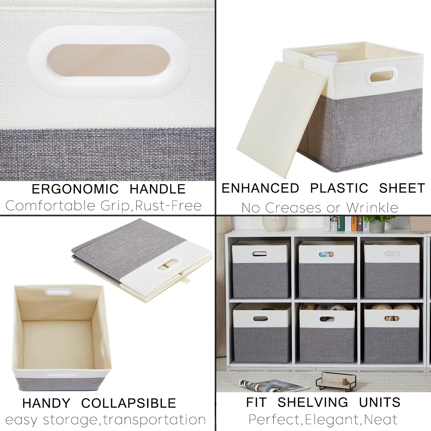 Mangata Cube Storage Boxes 25x25x25cm, Grey Cream White, 3Pcs