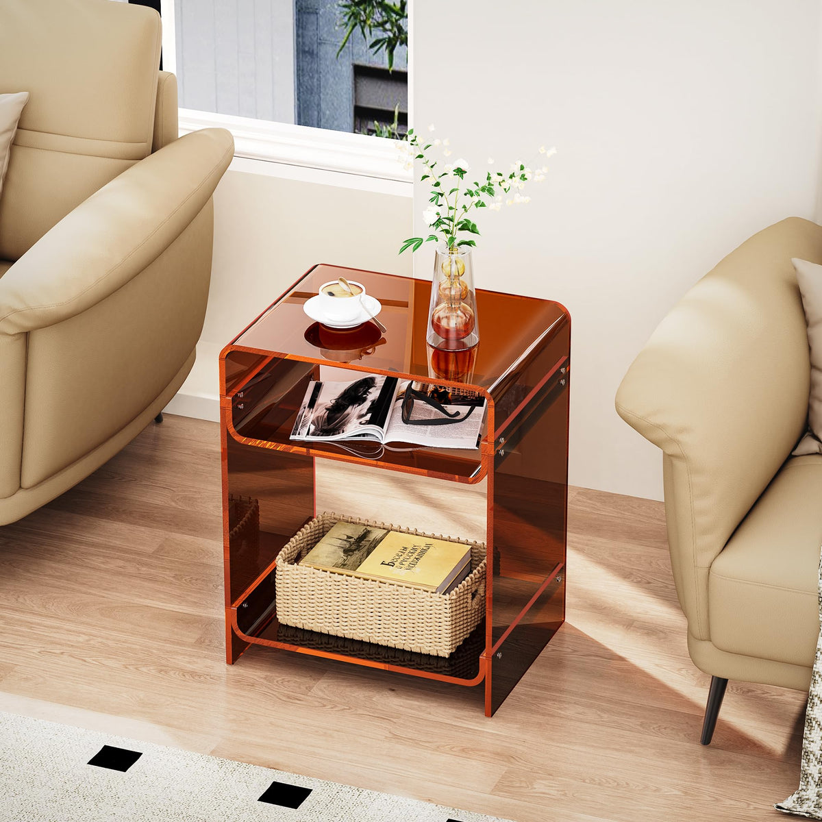 solaround Acrylic Side Table, 40 x 30 x 50 cm, Dark Brown