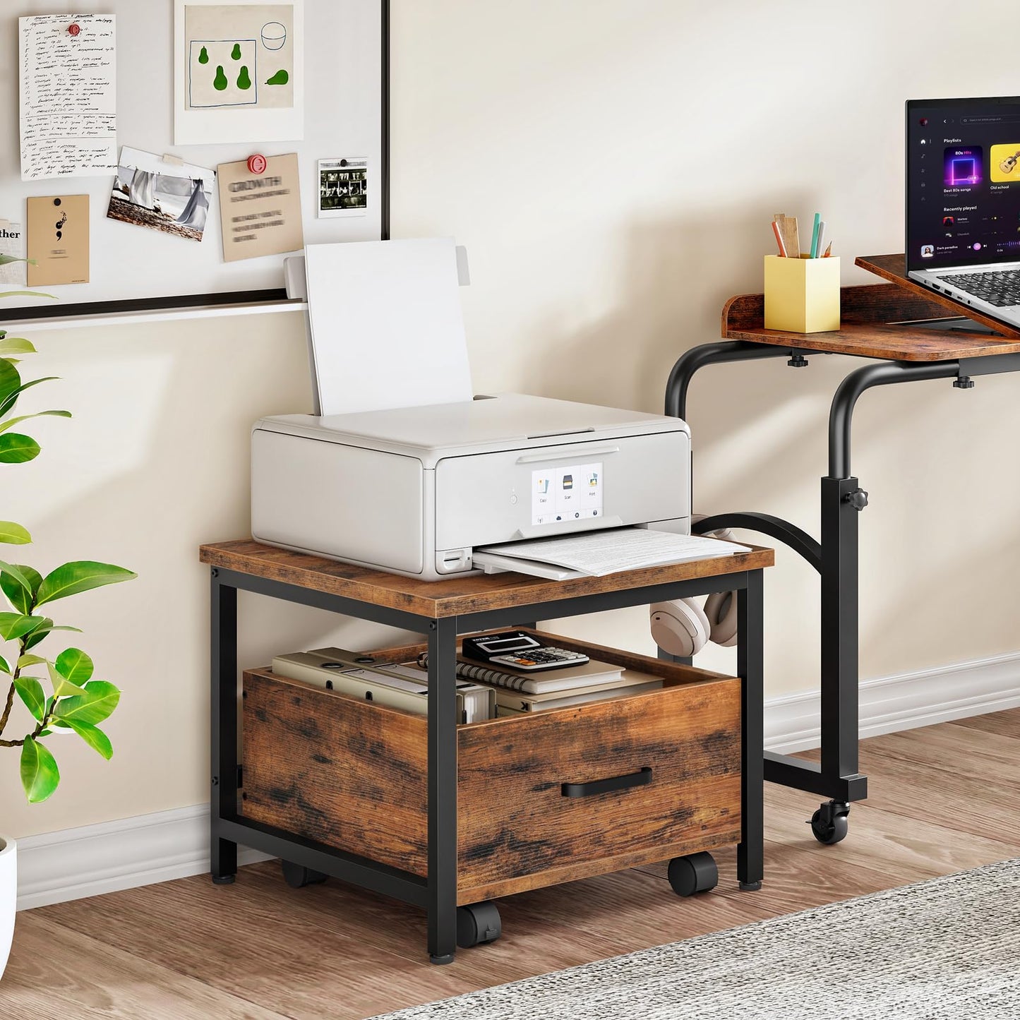 HOOBRO Mini Fridge Stand with Movable Storage Drawer