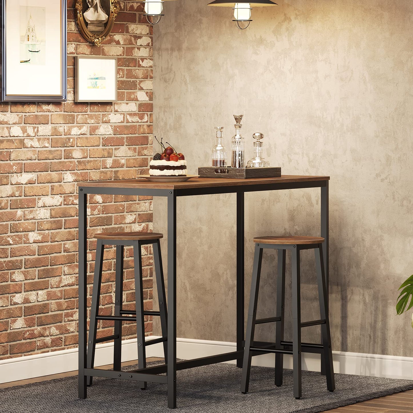HOOBRO Bar Stools Set of 2, Kitchen Breakfast Bar Chiars, Industrial 63 cm Height Stools for Dining Room, Kitchen, Solid and Stable, Rustic Brown and