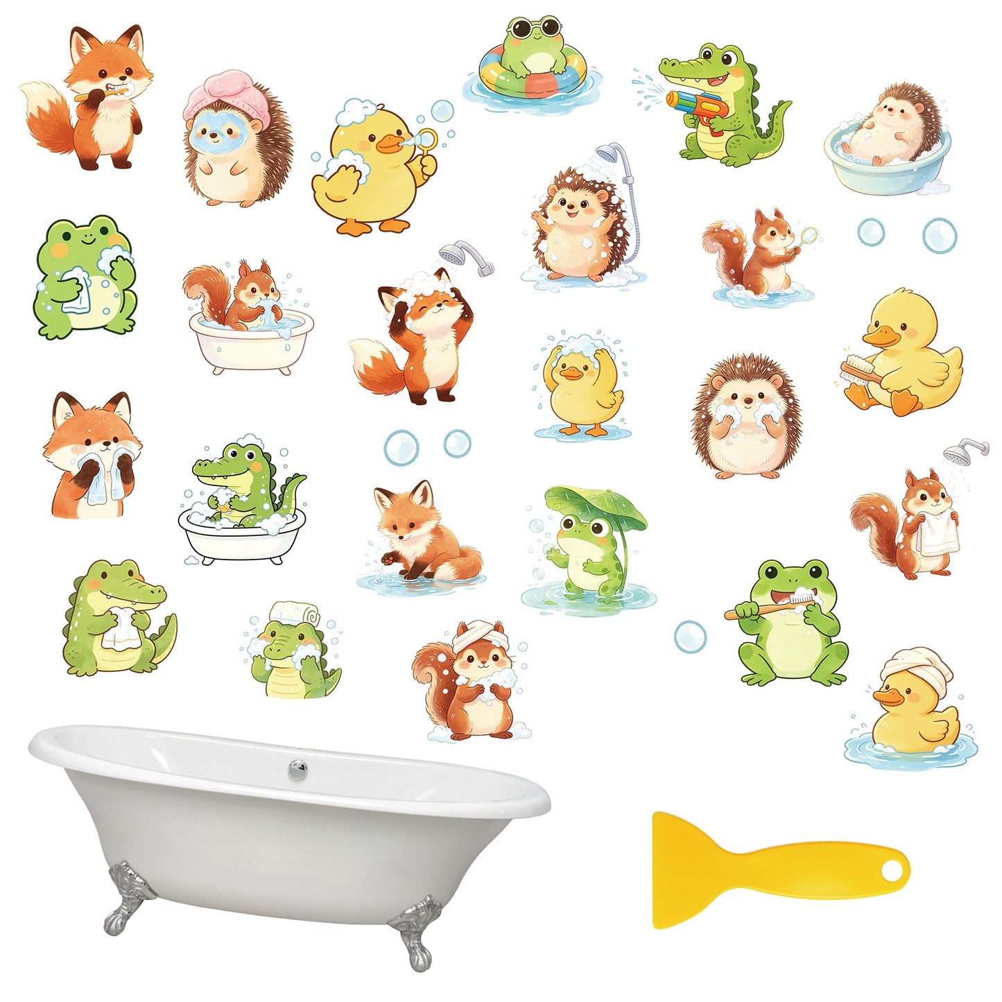 MOROBOR Non Slip Bathtub Stickers, 6 PCS Cute Animals Theme Bathtub Sticker Anti-Slip Adhesive Applique Decal with Scraper for Bath Tub Stair Shower