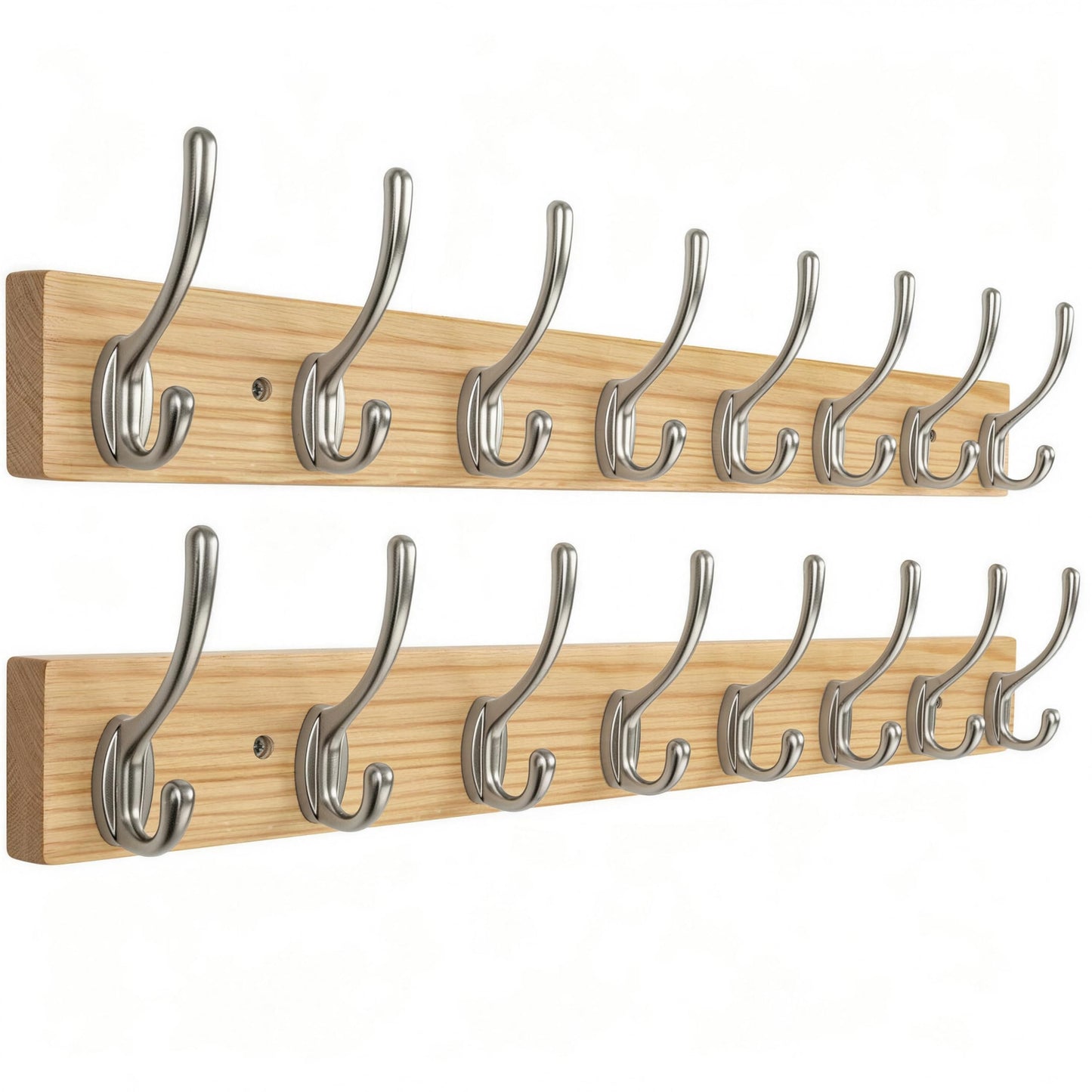 HONSKY Wall Coat Rack - 8 Double Hooks (56cm) | Wooden & Metal Towel/Coat Hanger for Entryway, Bathroom, Bedroom, Garage | Easy Install