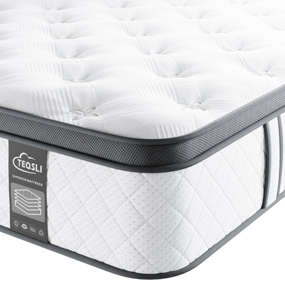 TeQsli 10 Inch Single Mattress Hybrid Medium Firm 7 Zone 90x190x25cm