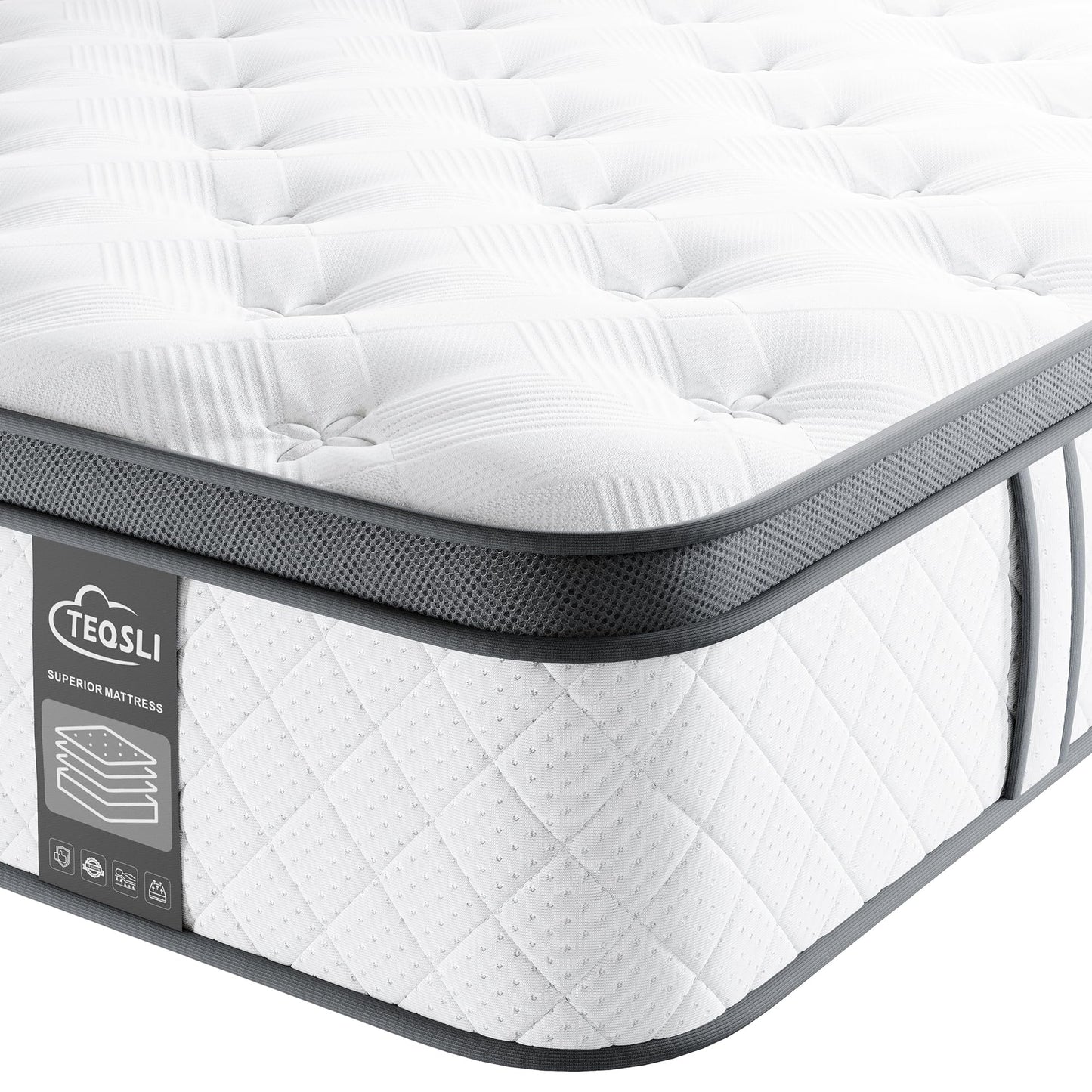 TeQsli 10 Inch King Mattress Hybrid Medium Firm 7 Zone 150x200x25cm