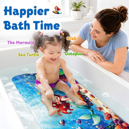 XIYUNTE Baby Bath Mats Non Slip Anti Mould, Cartoon Kids Bath Mat Non Slip, 100x40cm Extra Large Baby Shower Mat Bath Mat with Suction Cups & Drain