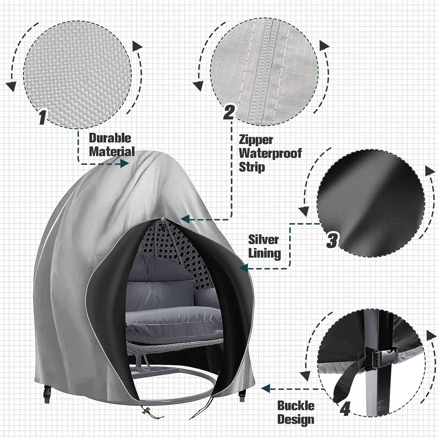 Double Egg Chair Cover Patio Hanging Egg Chair Cover Double 420D Waterproof Swinging Chair Cover Veranda Patio Cocoon Egg Chair Garden Furniture Cover