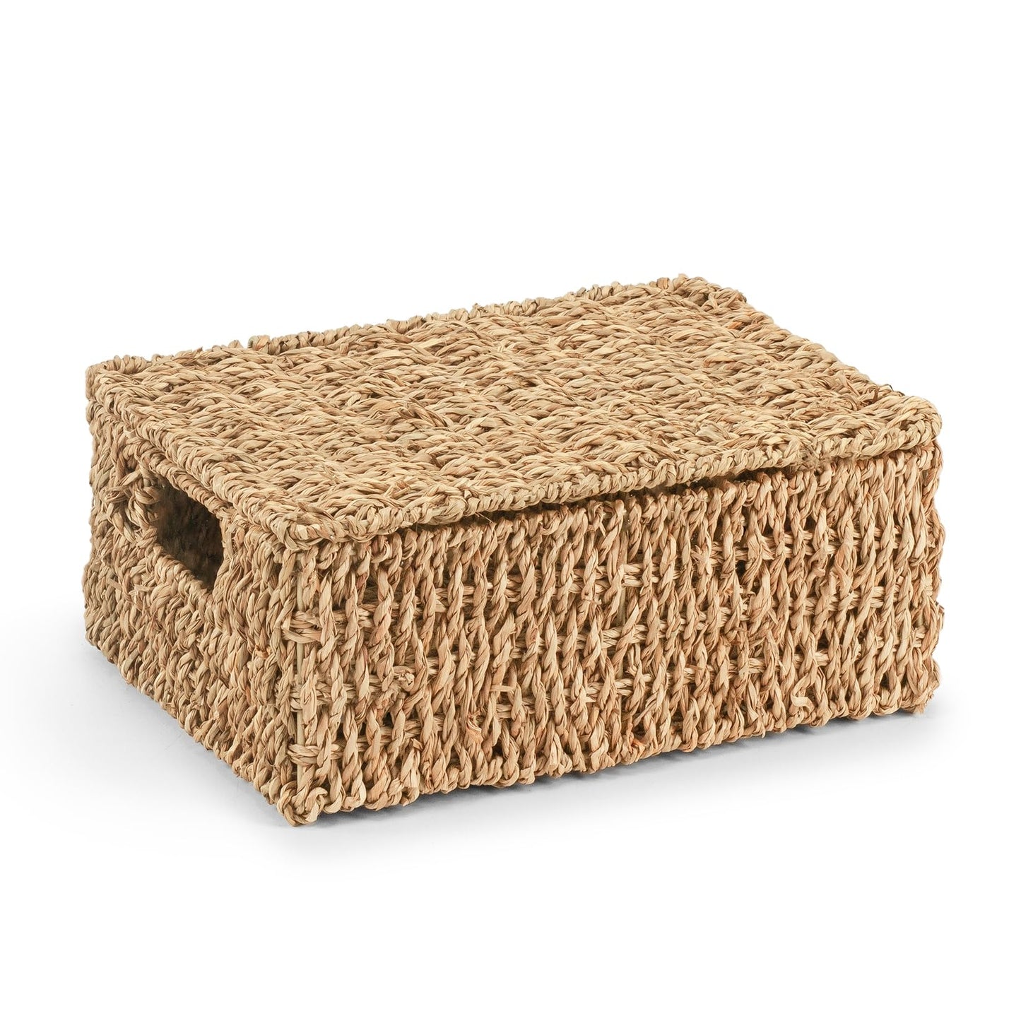 Woodluv Storage Boxes with Lids, Woven Natural Seagrass, Nesting Storage Baskets for Shelves, Gift Hamper Basket
