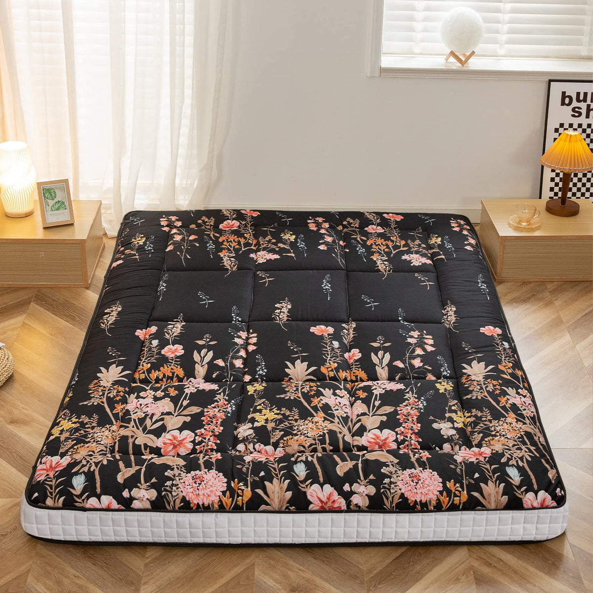 MAXYOYO Futon Mattress, Padded Japanese Floor Mattress Quilted Bed Topper, Extra Thick Folding Sleeping Pad Breathable Floor Lounger Guest Bed for