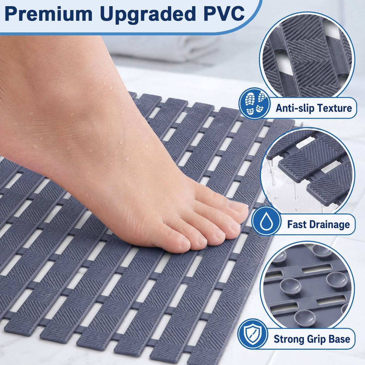 Yuaerbuo Shower Mat Non Slip Anti Mould, 40x100cm Non Slip Bath Mat