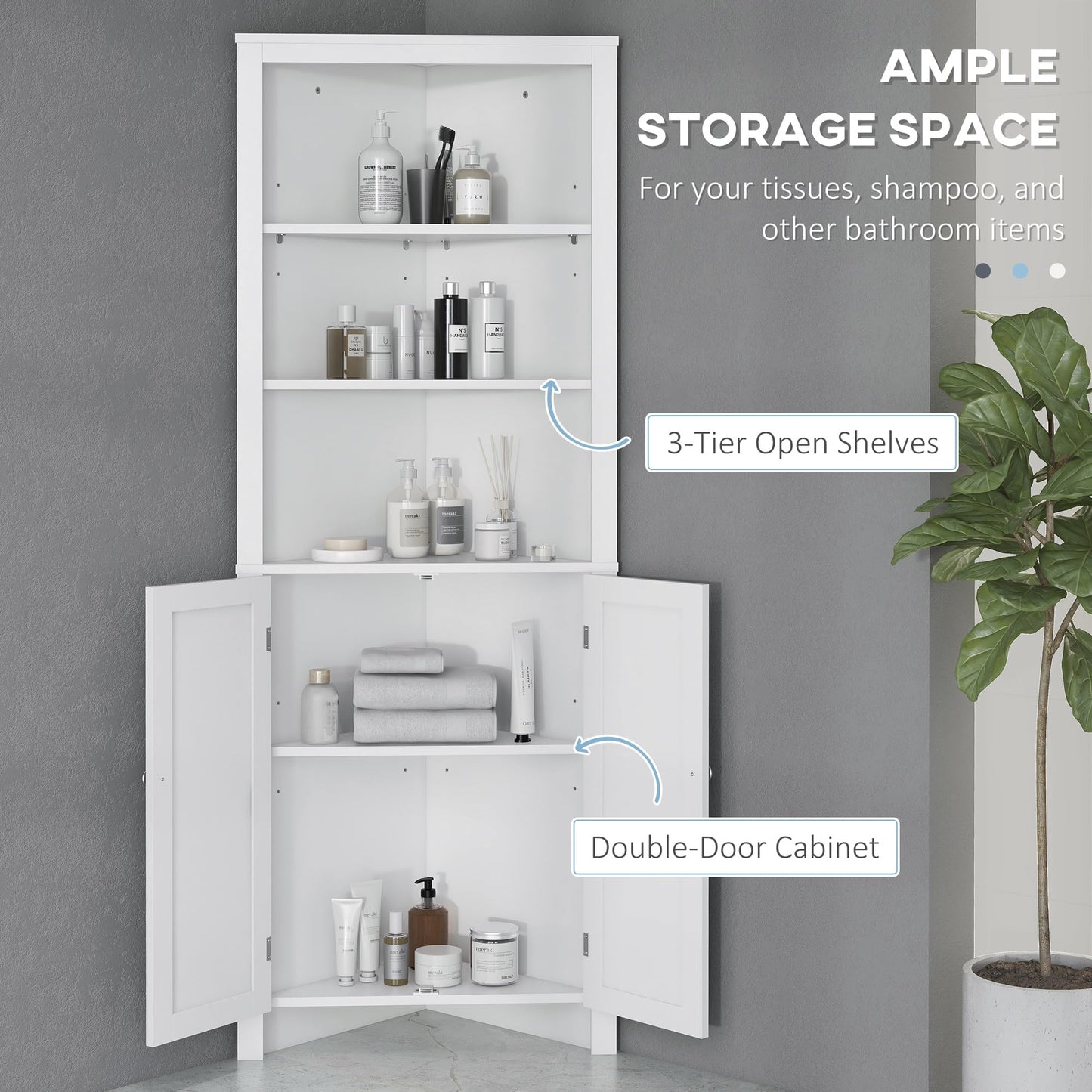 kleankin Triangle Bathroom Cabinet, Corner Bathroom Unit Freestanding White