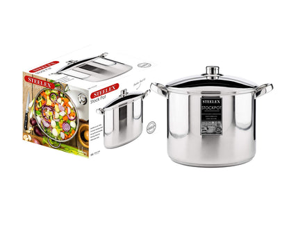 Stainless Steel Induction Stock Pot with Lid Large Deep Casserole Cooking Stockpot Mirror Polished Finish Soup Stew Home Brew Pot (30cm - 15.2 Litre)