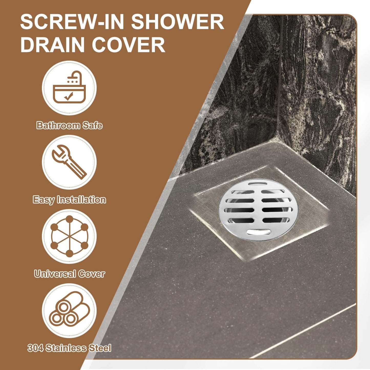 PATIKIL Floor Drain Cover 7.1" x 5.9" (160 Flat Mouth), 2 Pcs 304 Stainless Steel Round Anti Blocking Snap-in Drain Strainers for Outdoor Bathroom