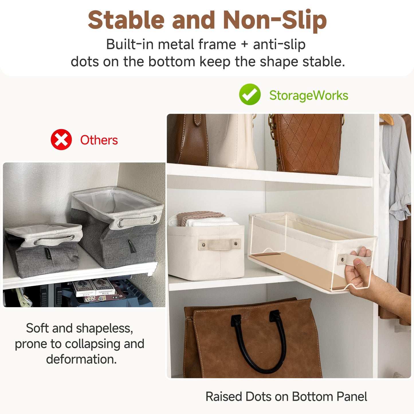 StorageWorks Narrow Storage Boxes, Small Baskets for Organising Toy, Long Storage Baskets with Handles, Rectangle Fabric Storage Boxes