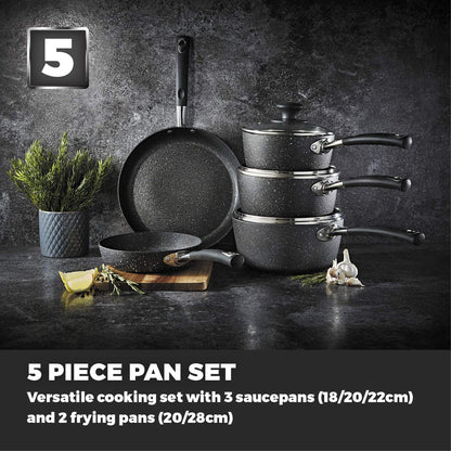 Tower T900110 Precision 5 Piece Non-Stick Forged Aluminium Pan Set with Black Diamond Coating, Soft Grip Handles, Black