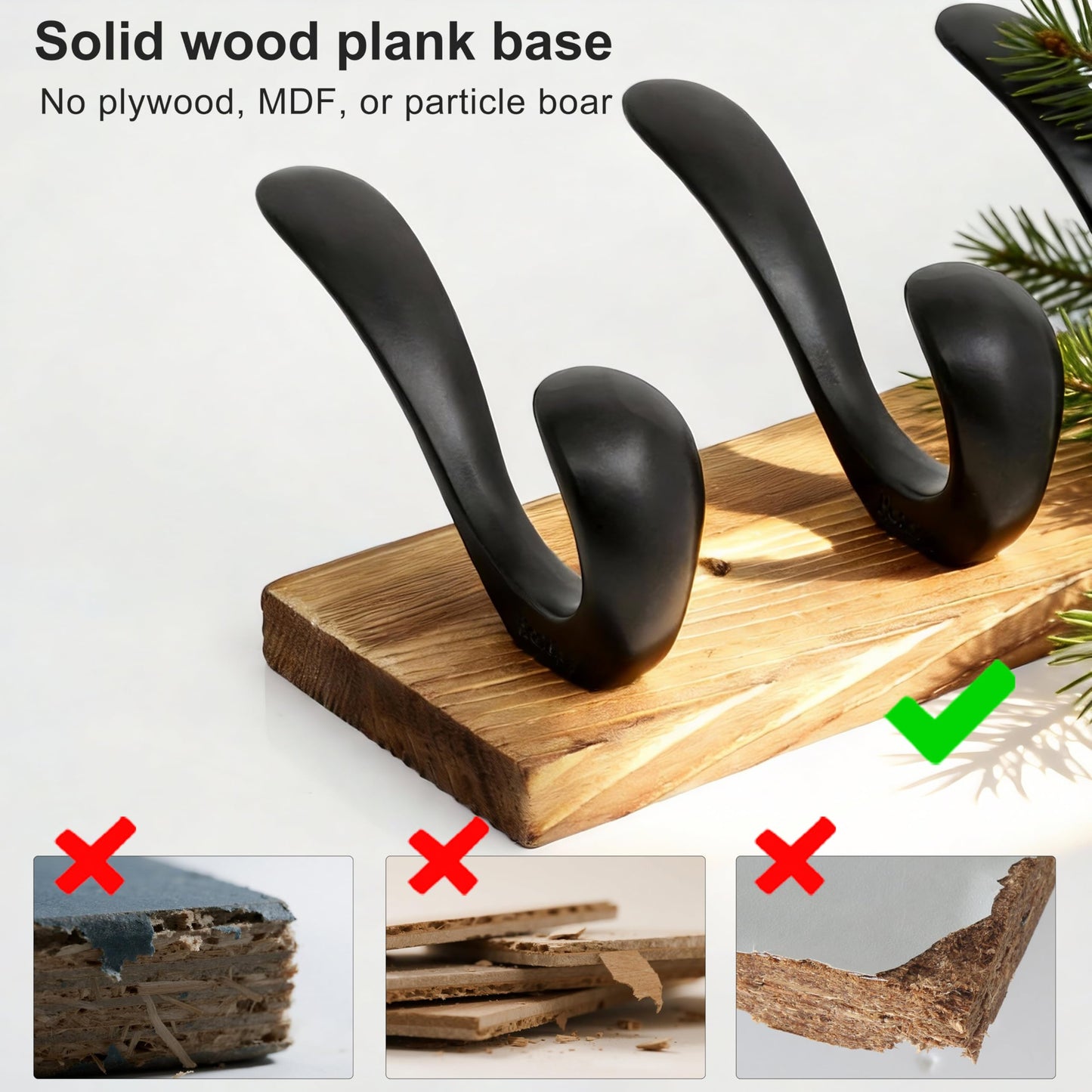 HONSKY Wall Coat Rack, 53cm Wooden Coat Hanger with 7 Double Hooks,Wall Coat Hook,Towel Rack Hanging Coat,Towel,Bag for Entryway, Hallway, Bedroom