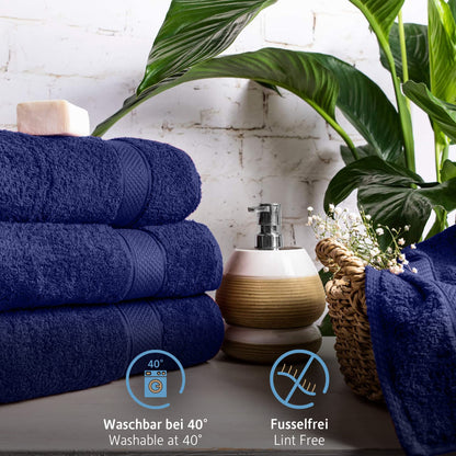 Komfortec Set of 2 Hand Towels 100% Cotton 2 Hand Towels 50 x 100 cm Terry Towelling Soft Navy Blue