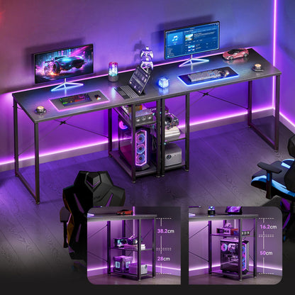 ODK Gaming Desk with Shelves, Small Computer Desk, 100 x 48 cm, Black