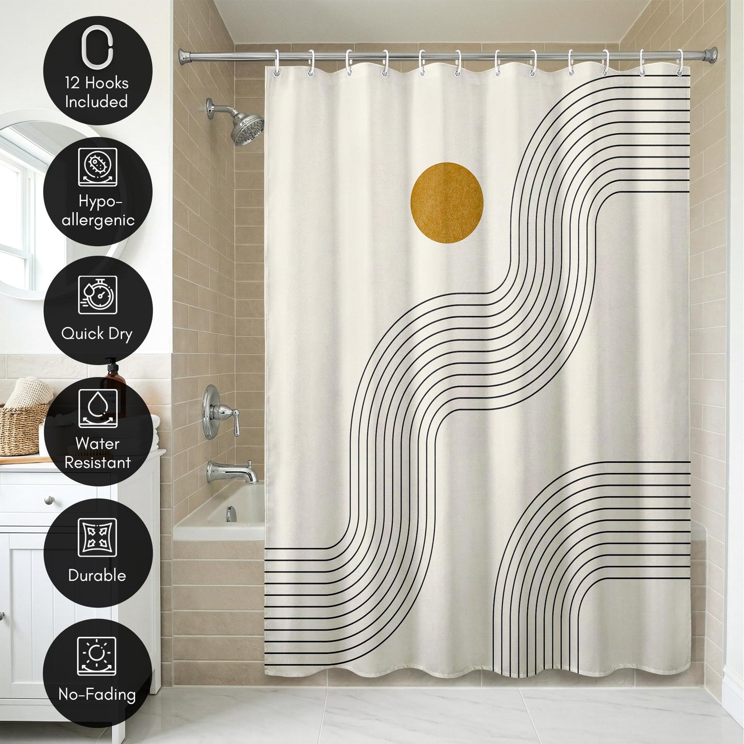 Americanflat 71x74 Boho Shower Curtain - 100% Polyester Shower Curtain with 12 Hooks - Shower Curtains for Bathroom