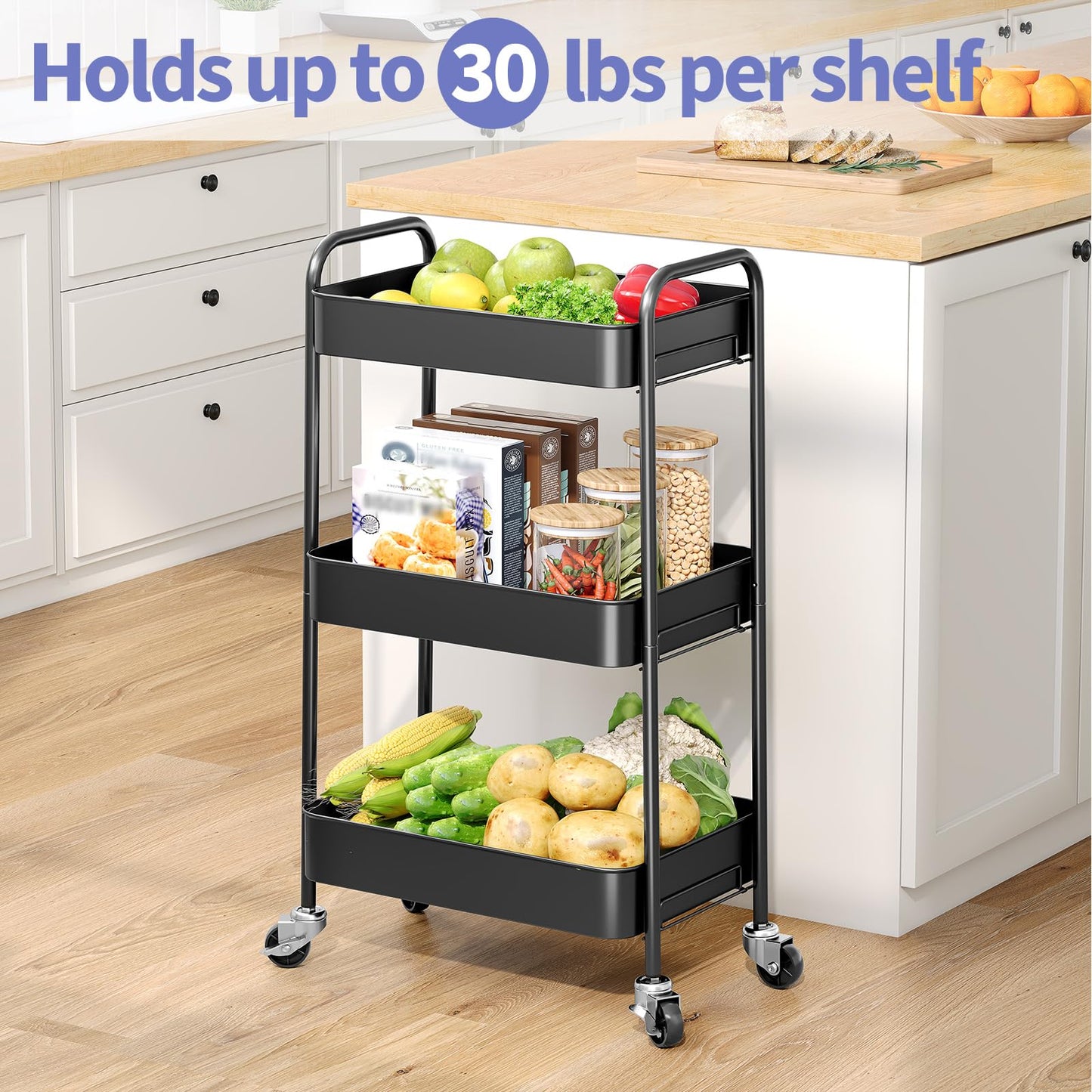 KINGRACK 3 Tier Metal Storage Trolley on Wheels