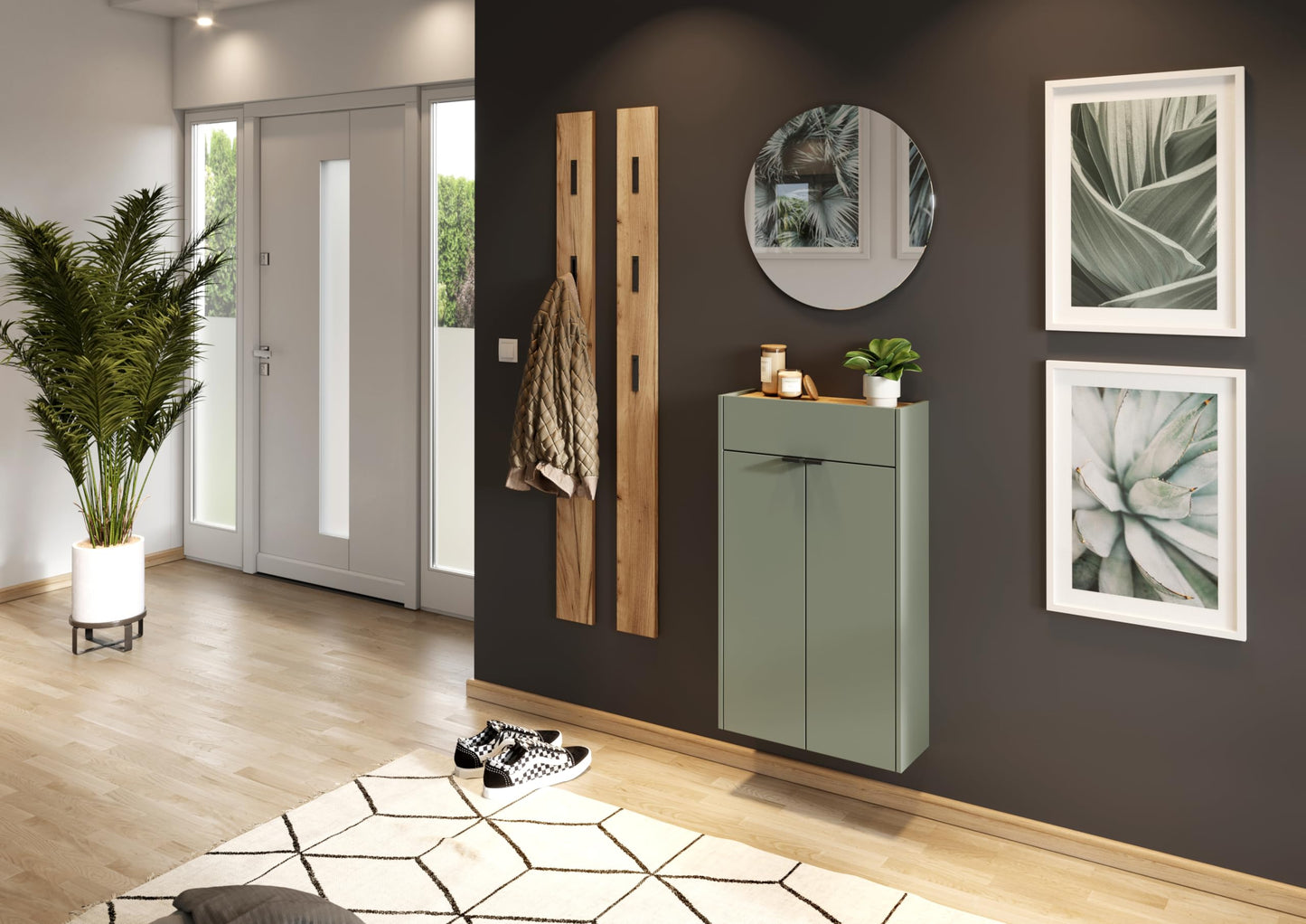 Germania Coat rack panel 3728-243, in Navarra-oak repro, with three fold-out metal coat hooks, 15 x 170 x 3 cm (WxHxD)