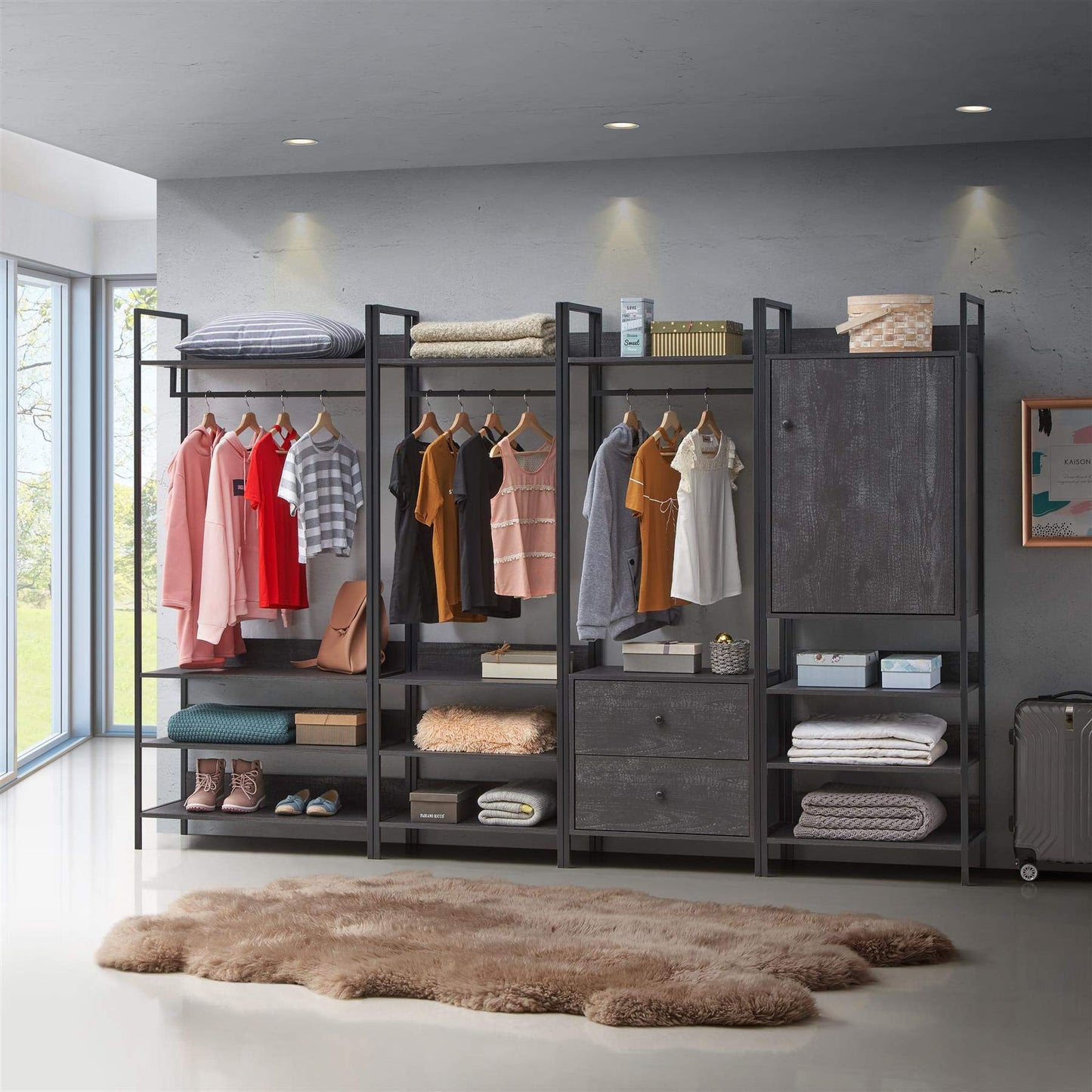 Timber Art Design UK Zahra Bedroom Double Open Wardrobe 4 Shelves Furniture Storage Cupboard Black